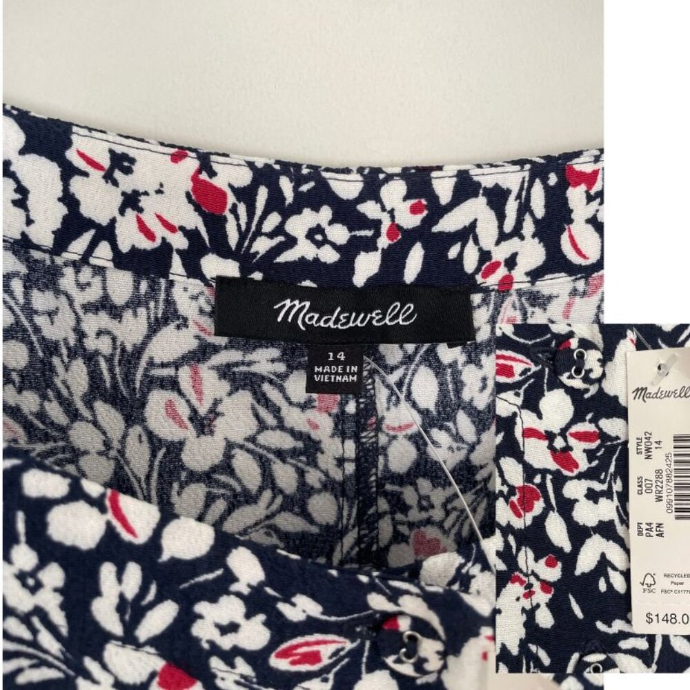 NWT Madewell Button-Front Boatneck Mini Dress Sz 14 Floral Navy Sleeveless Prepp - Picture 3 of 11